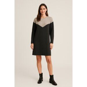 Madewell Wool Blend Lined Sweater Dress Sz L Gray Geo Tilt Shift Color Block-lp